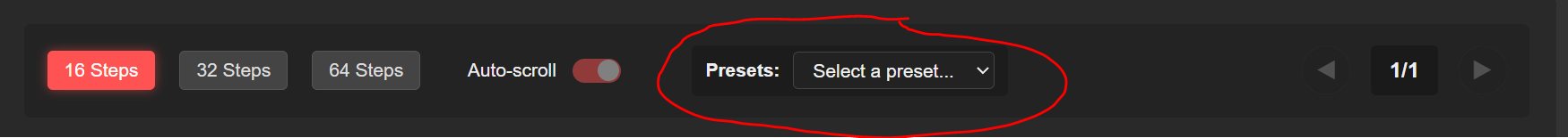 Presets dropdown menu showing available artist patterns