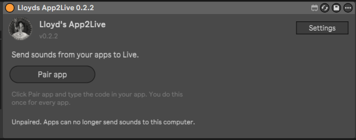 The device before pairing: the text Send sounds from your apps to Live, a Pair app button and a hint to type the code in your app