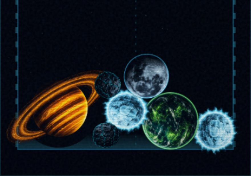 Stellar Singularity merge game with glowing celestial bodies stacked in a gravity well
