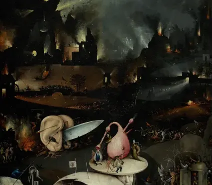 The army and the refugees, detail of The Garden of Earthly Delights