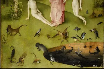 Birds on the meadow, detail of The Garden of Earthly Delights
