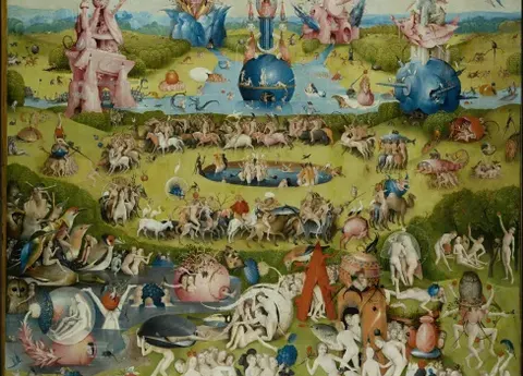 The cavalcade around the pool, detail of The Garden of Earthly Delights
