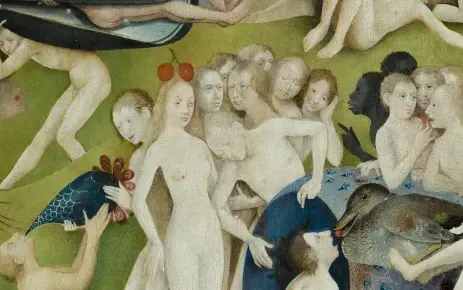 Cherries on her head, detail of The Garden of Earthly Delights