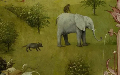 The elephant and the monkey, detail of The Garden of Earthly Delights