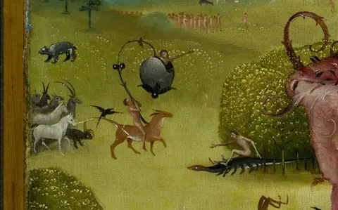 The rider with the big fruit, detail of The Garden of Earthly Delights