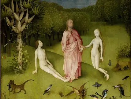 God brings Eve to Adam, detail of The Garden of Earthly Delights