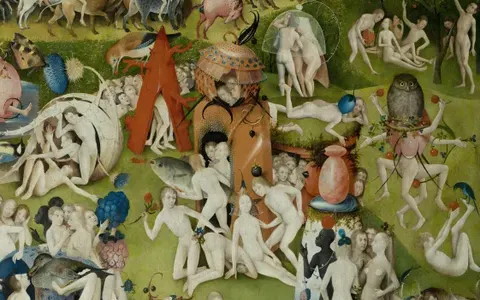 The red tent and the orange tower, detail of The Garden of Earthly Delights