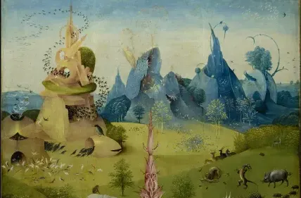The rock with the birds, detail of The Garden of Earthly Delights