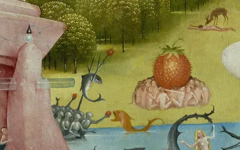 The strawberry on the meadow, detail of The Garden of Earthly Delights