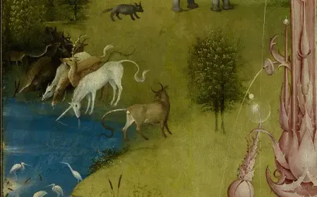 The unicorn at the water, detail of The Garden of Earthly Delights